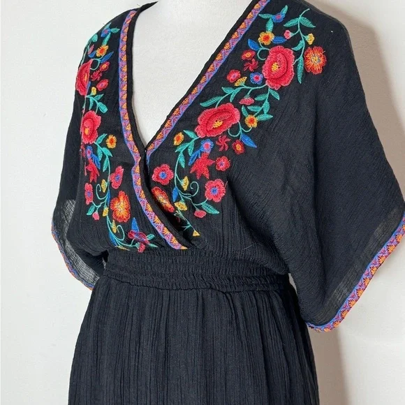 Umgee Black Embroidered Boho Midi Dress – Size M - Picture 5 of 7
